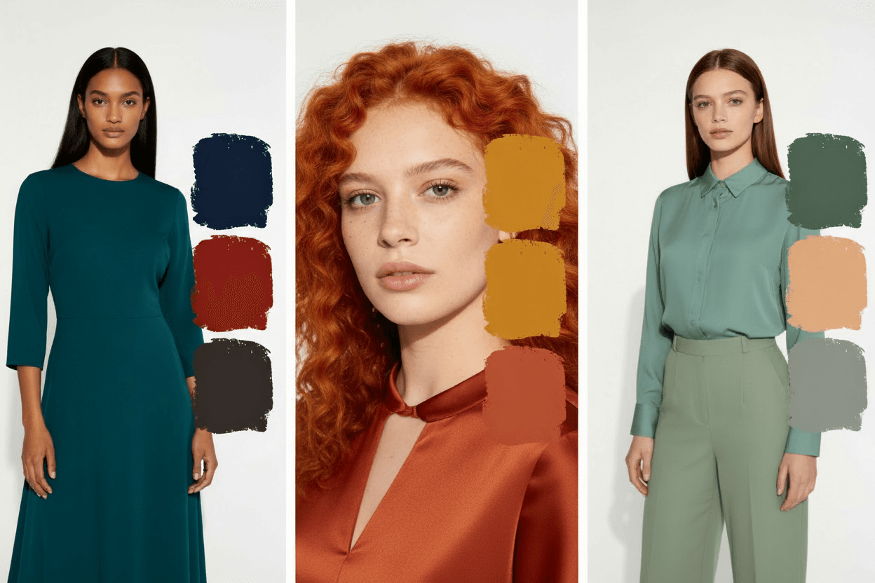 Comparatif visuel des 3 sous-types d'automne côte à côte : Profond, Chaud et Doux avec leurs palettes respectives