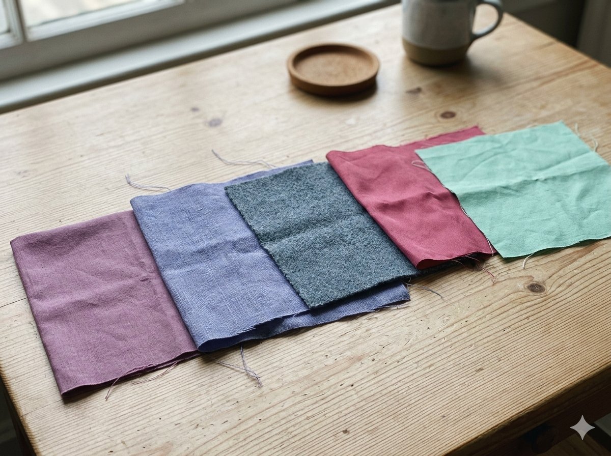 Palette colorimétrique été froid avec mauves, bleus lavande, gris ardoise et roses framboise
