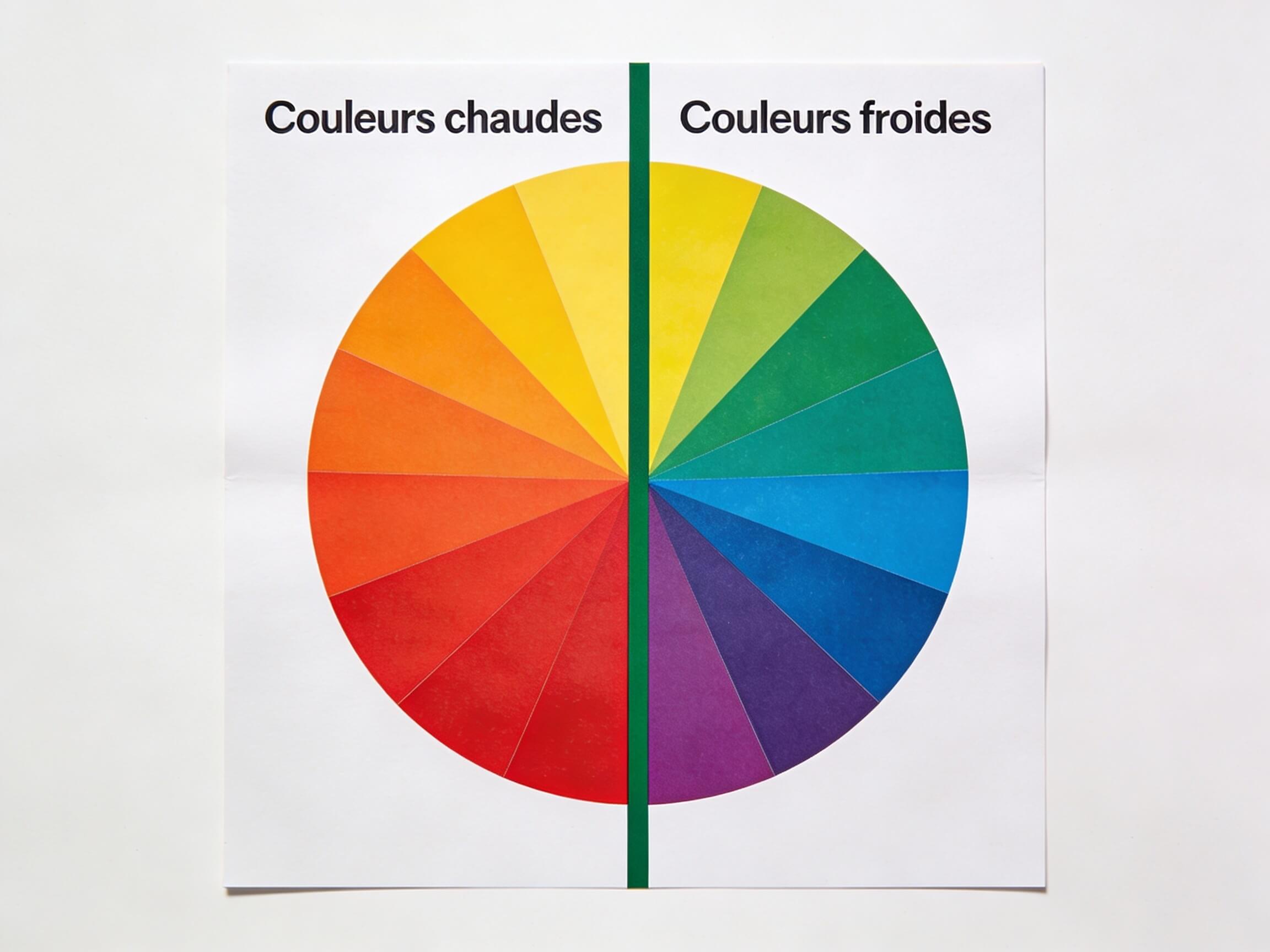 Cercle chromatique illustrant la séparation entre couleurs chaudes et couleurs froides en colorimétrie